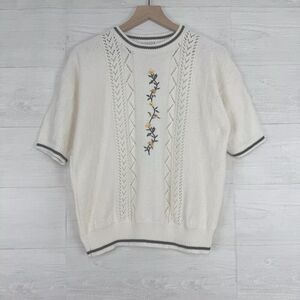 Vintage Cricket Lane Sweater Top Women M Embroidered Floral Short Sleeves Y2K